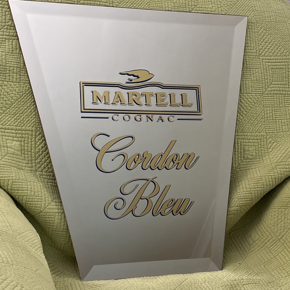 Vintage Martell Cordon Bleu Cognac Advertising Bar Mirror Beveled Edge 20" Funky